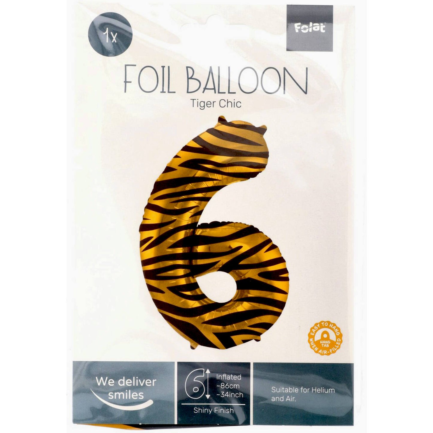 Tiger Chic Number 6 Foil balloon, 86cm