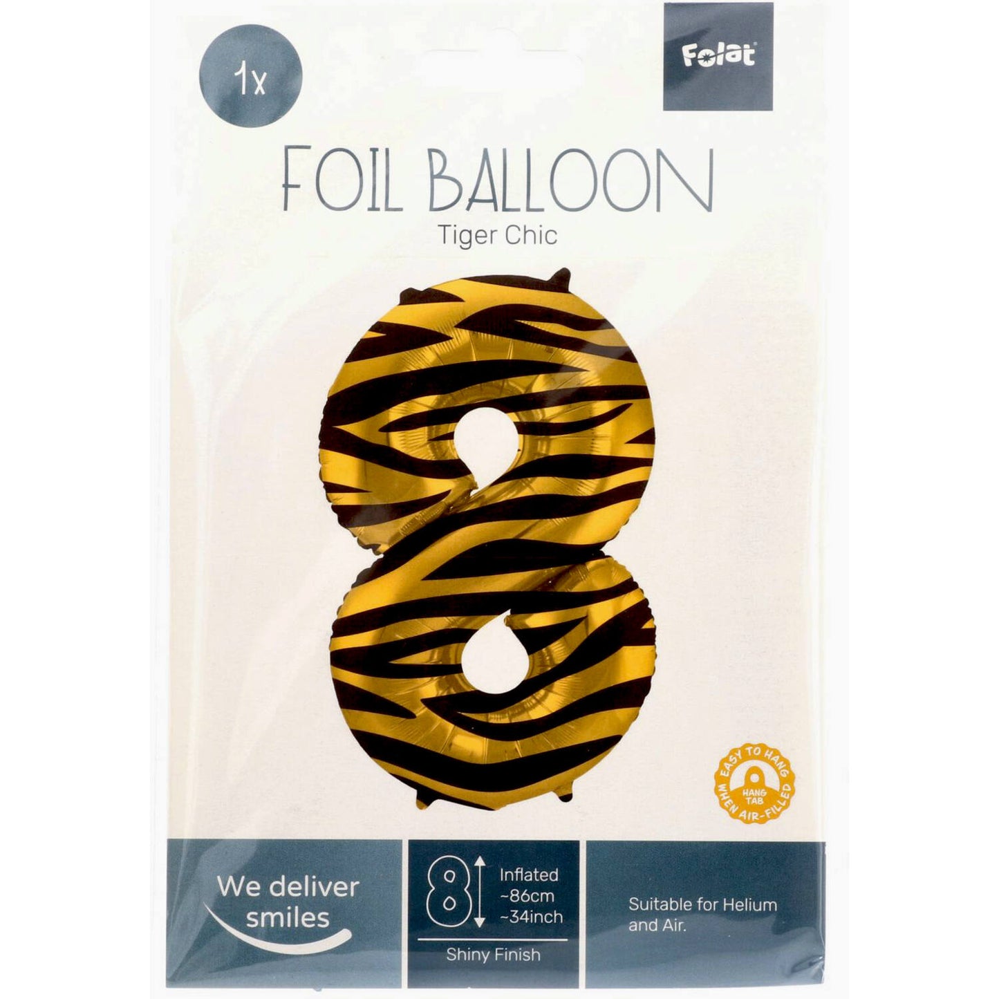 Tiger Chic Number 8 Foil balloon, 86cm