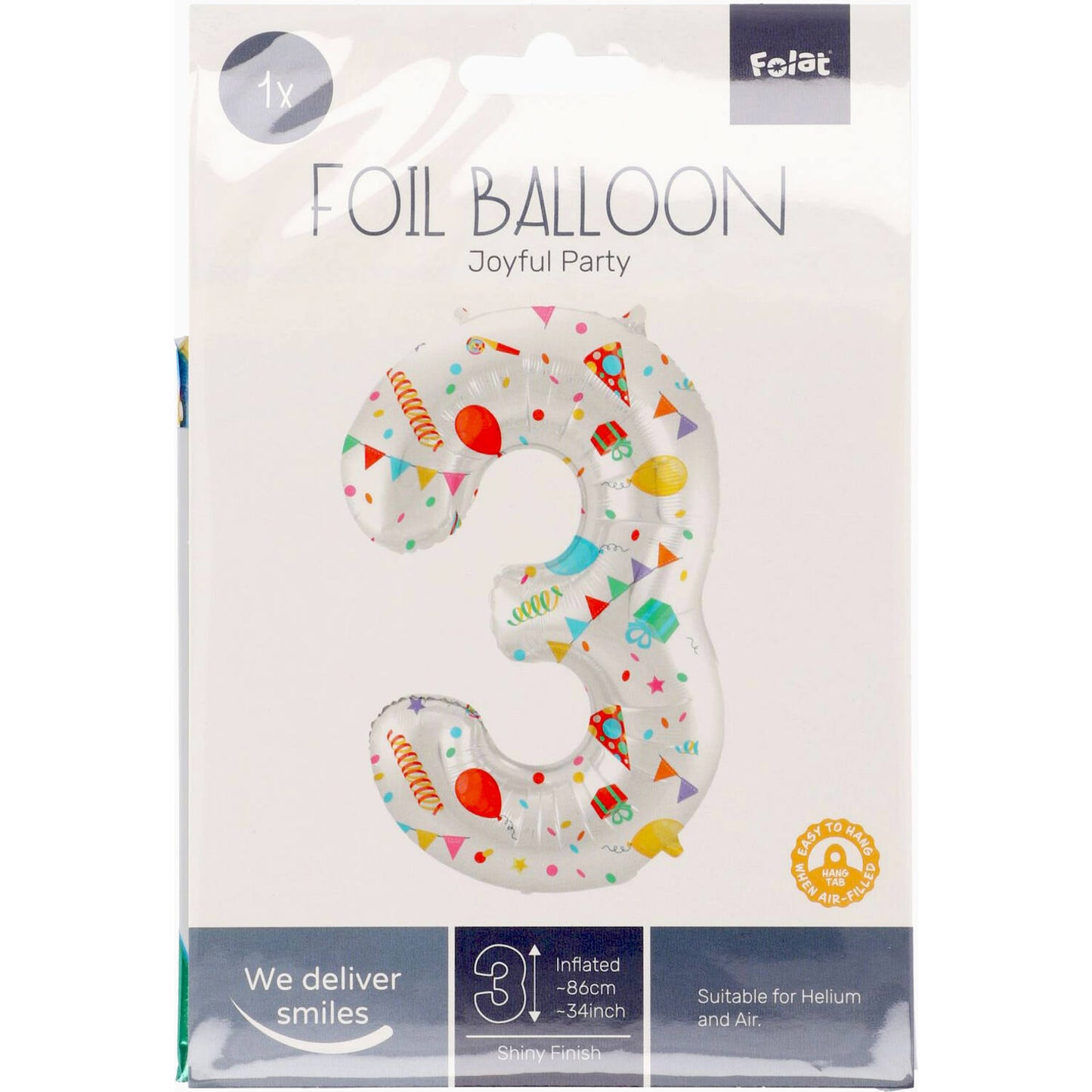 Joyful Party Number 3 Foil balloon, 86cm