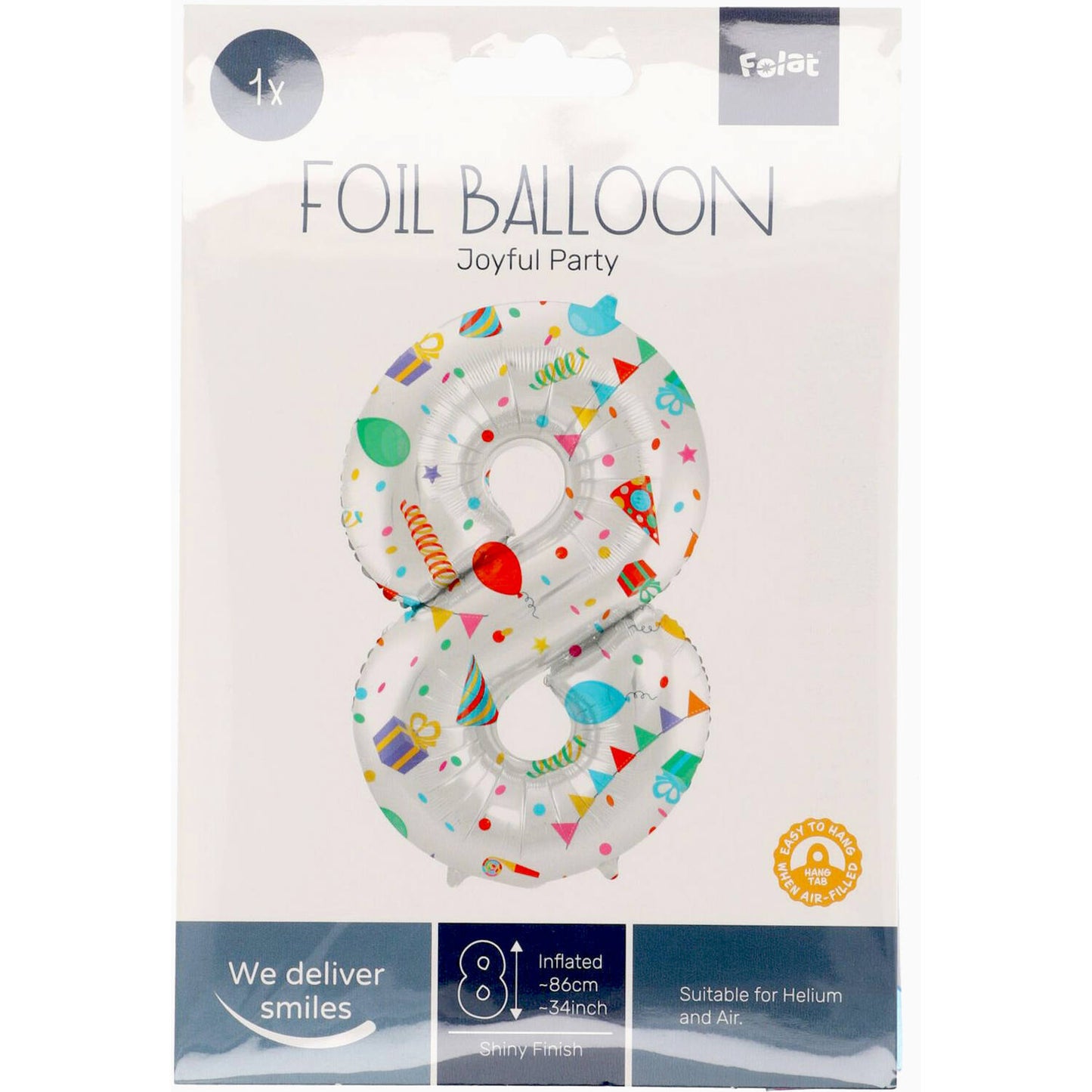 Joyful Party Number 8 Foil balloon, 86cm