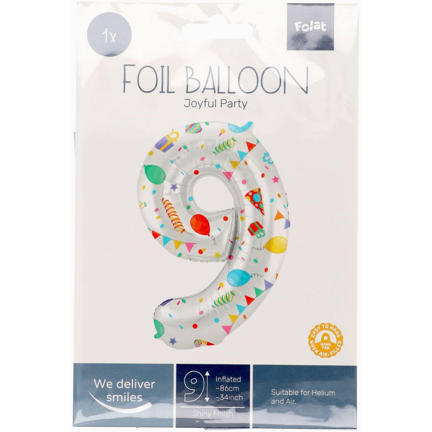 Joyful Party Number 9 Foil balloon, 86cm