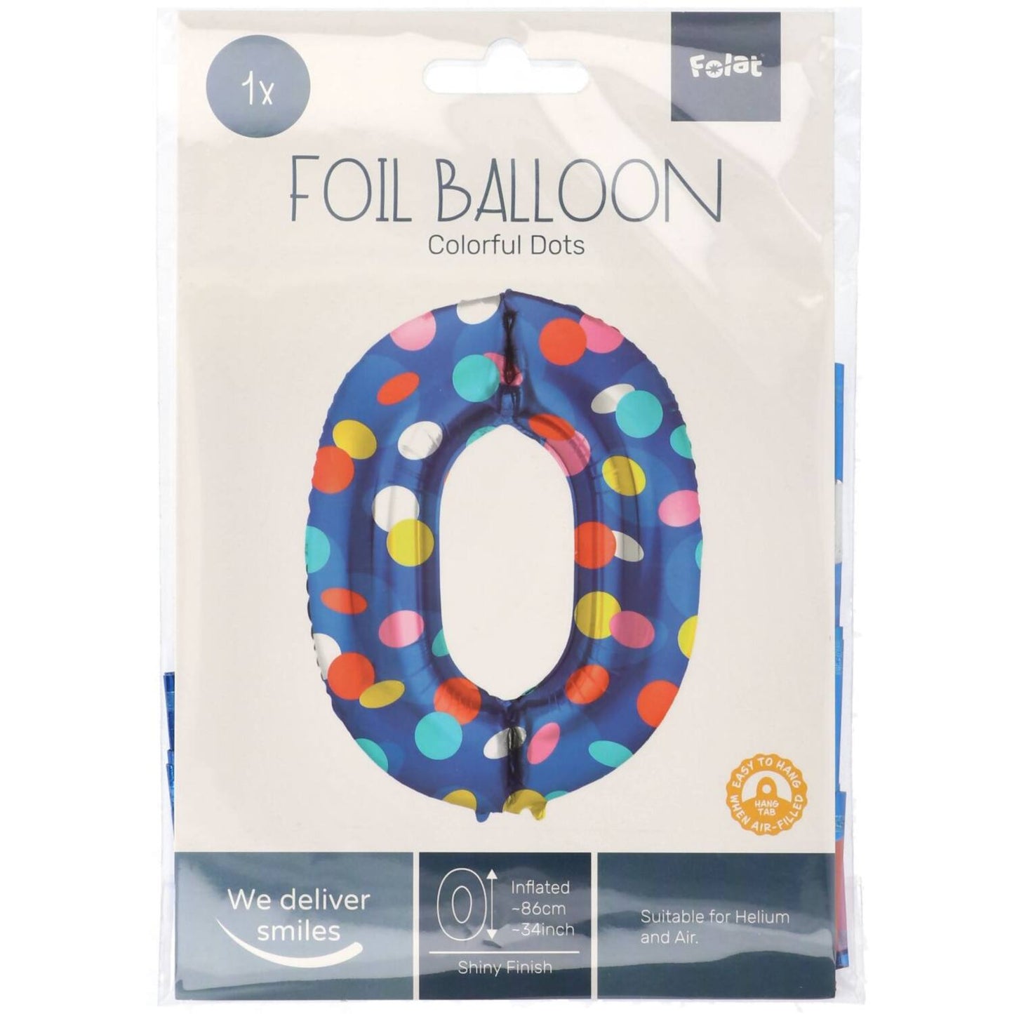 Colorful Dots Number 0 Foil balloon, 86cm