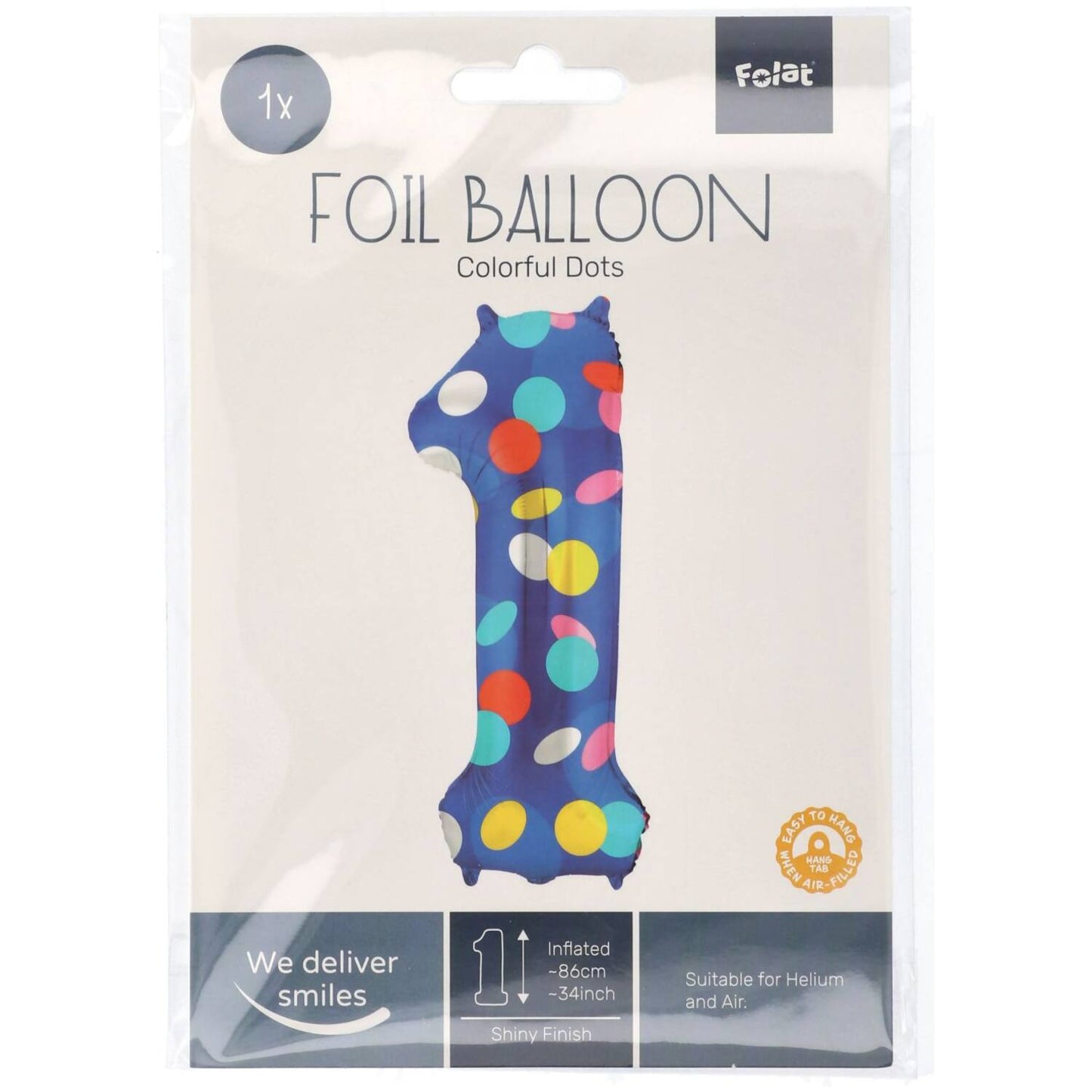 Colorful Dots Number 1 Foil balloon, 86cm