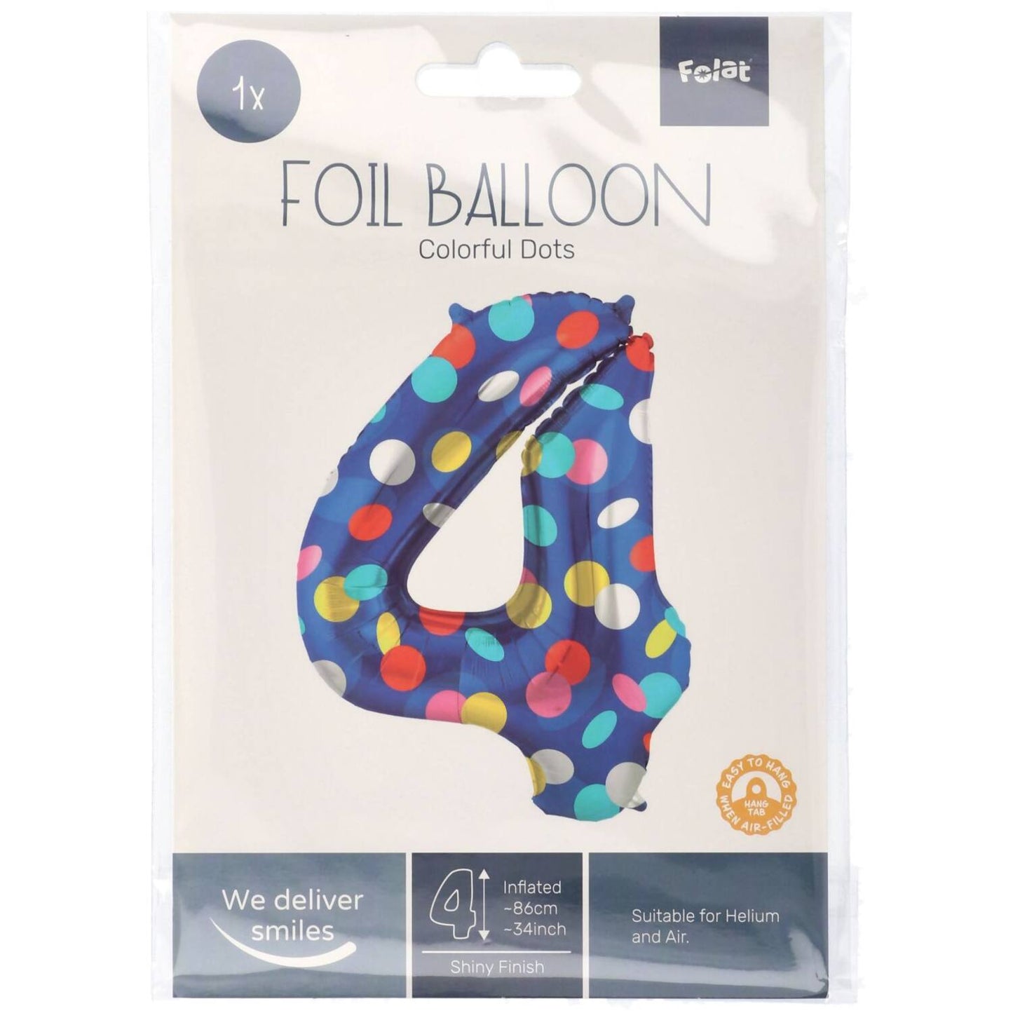 Colorful Dots Number 4 Foil balloon, 86cm