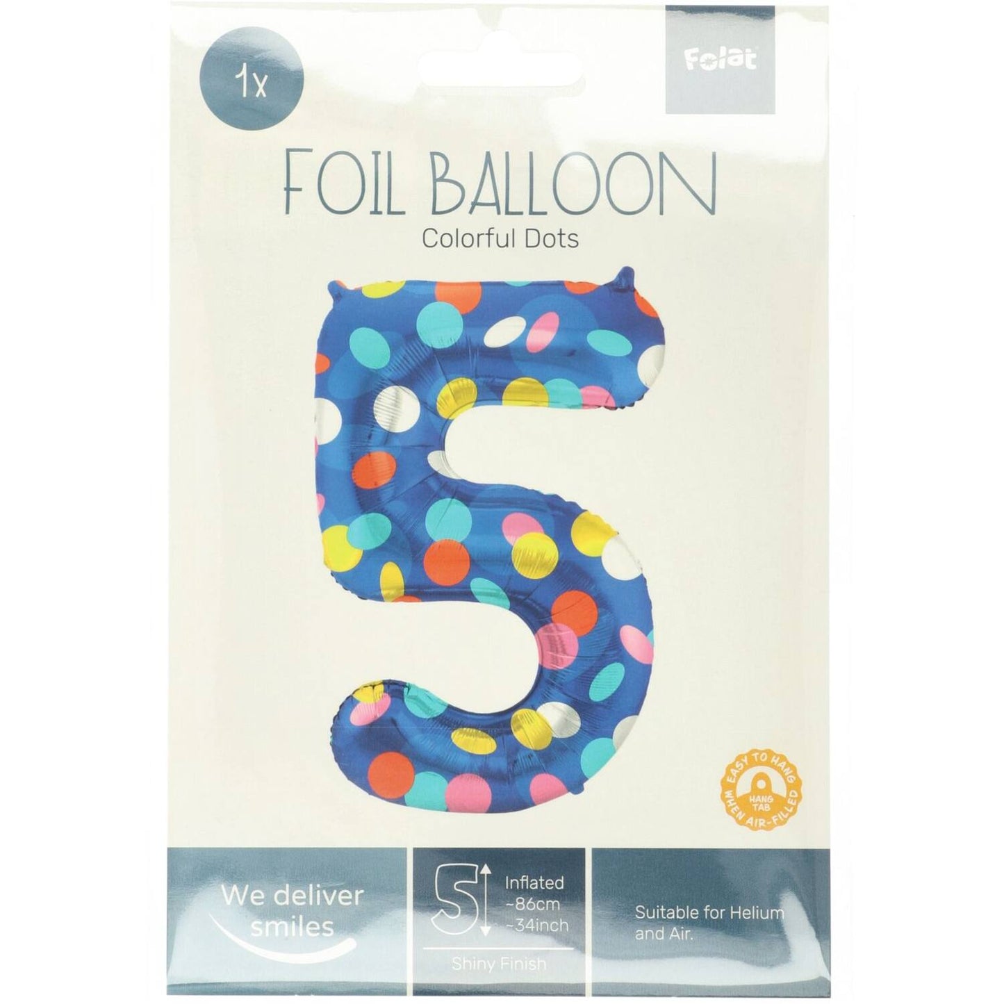 Colorful Dots Number 5 Foil balloon, 86cm