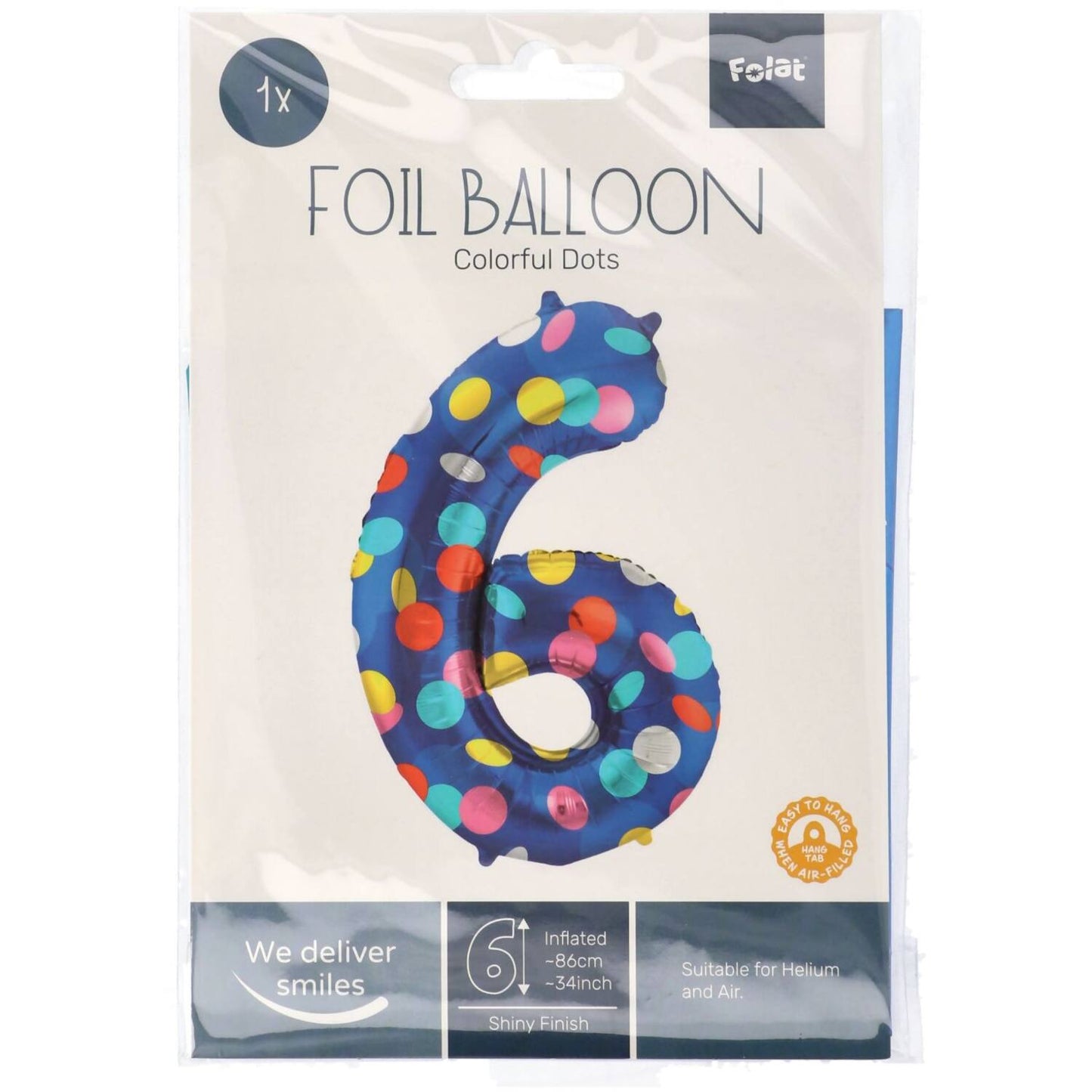 Colorful Dots Number 6 Foil balloon, 86cm