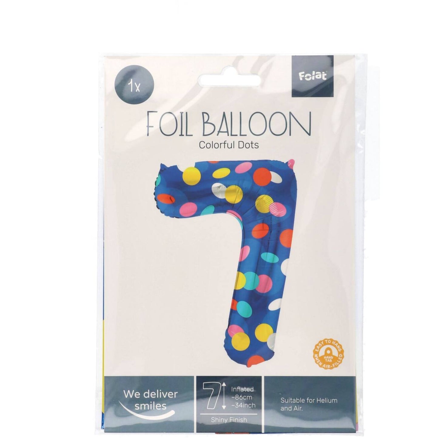 Colorful Dots Number 7 Foil balloon, 86cm
