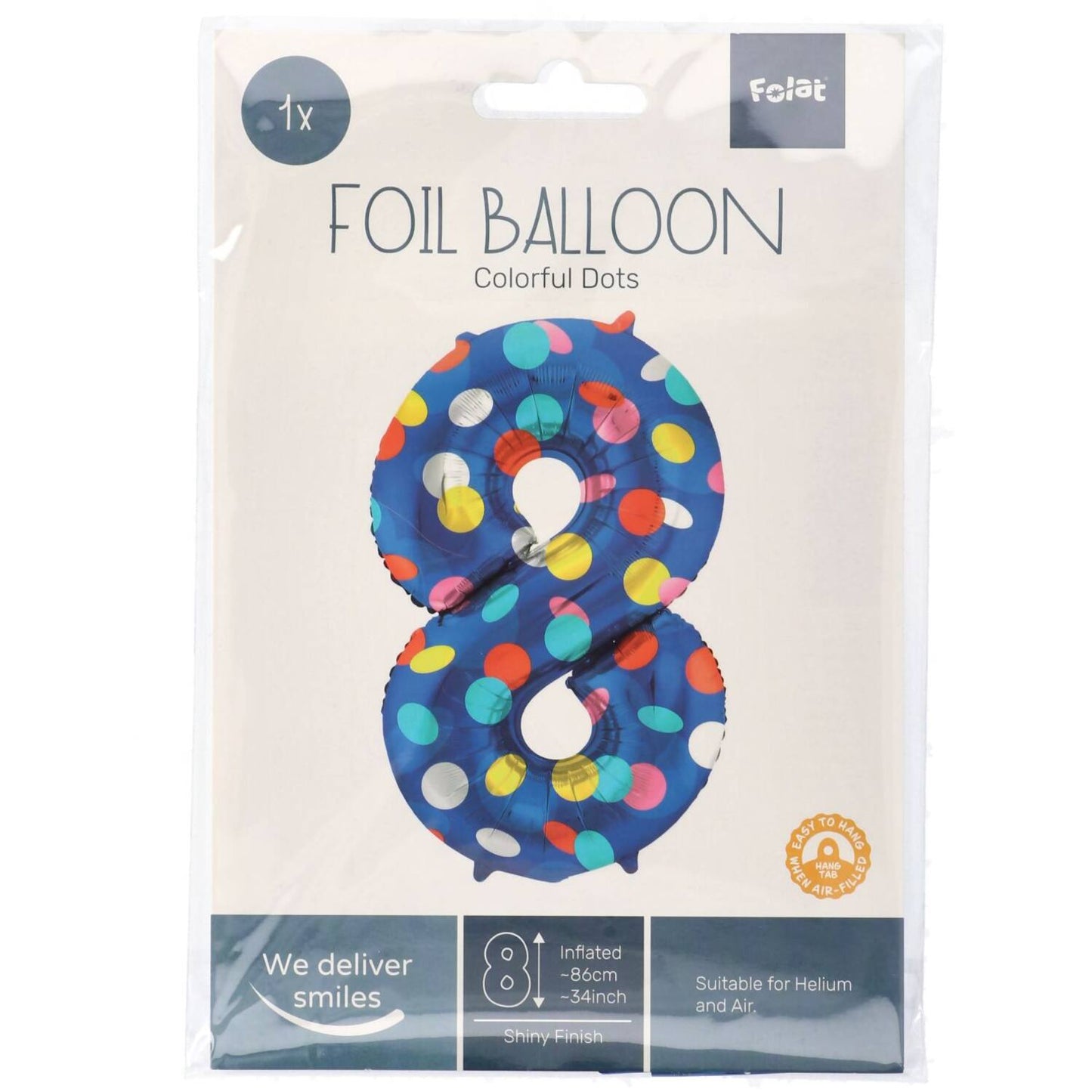 Colorful Dots Number 8 Foil balloon, 86cm