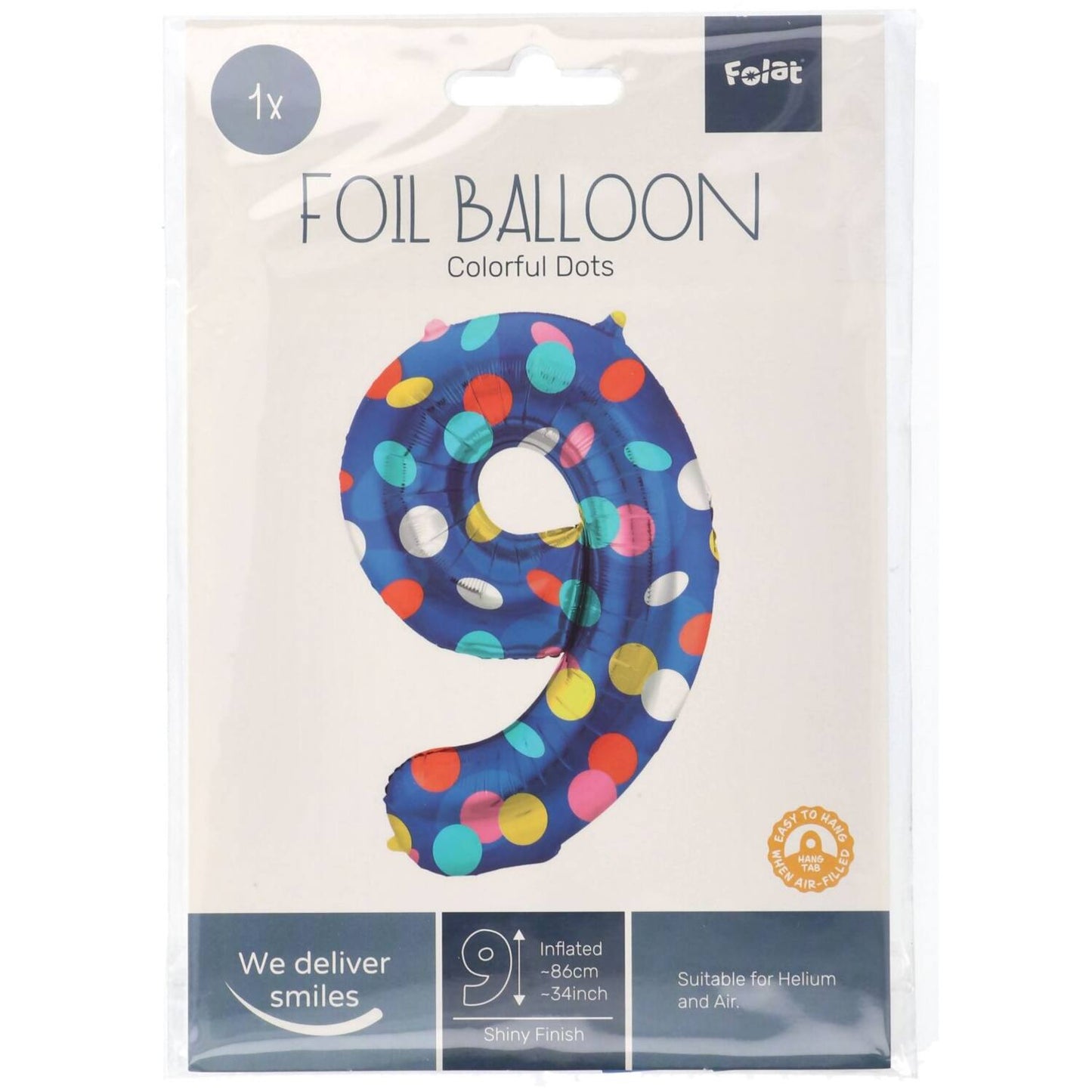 Colorful Dots Number 9 Foil balloon, 86cm