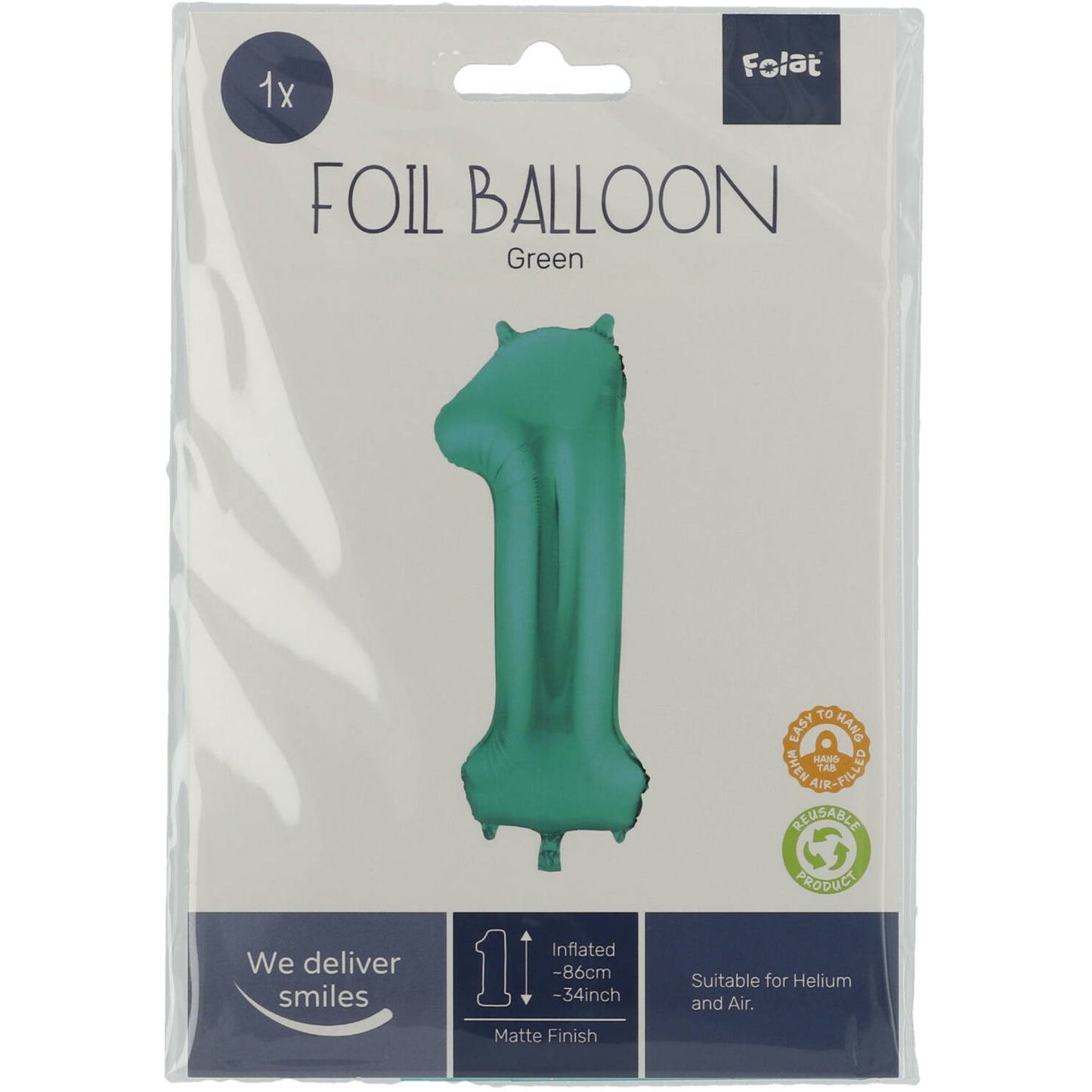 Green Metallic Mat Number 1 Foil balloon, 86cm