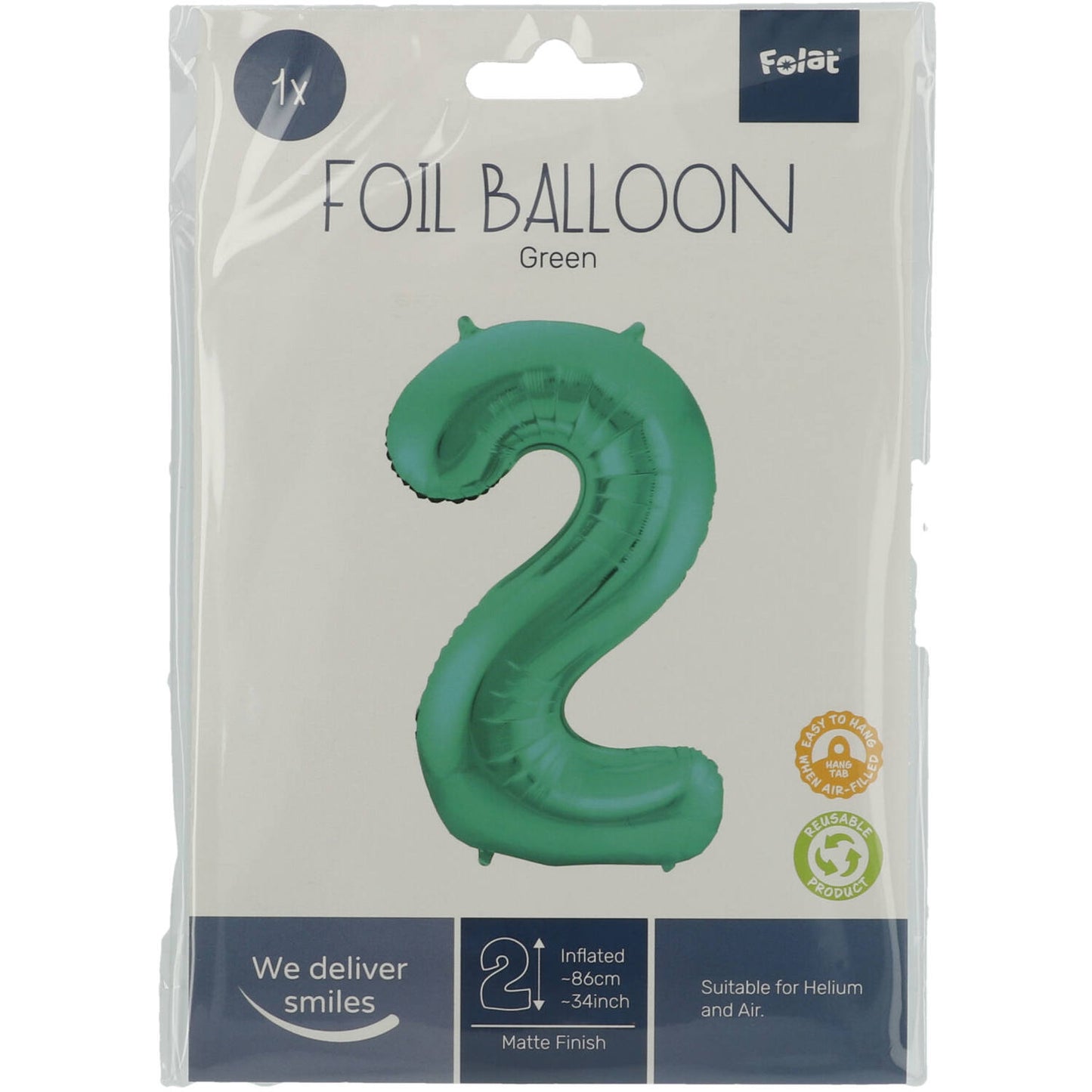 Green Metallic Mat Number 2 Foil balloon, 86cm
