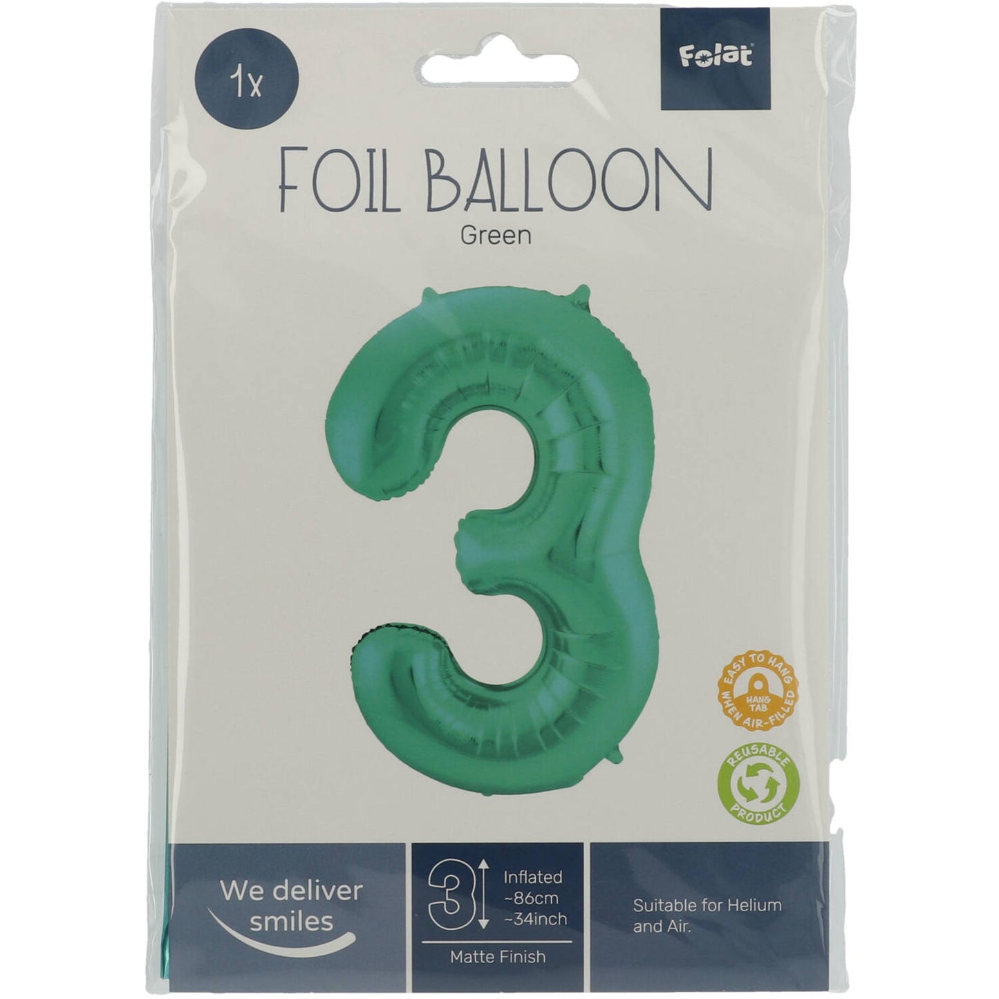 Green Metallic Mat Number 3 Foil balloon, 86cm