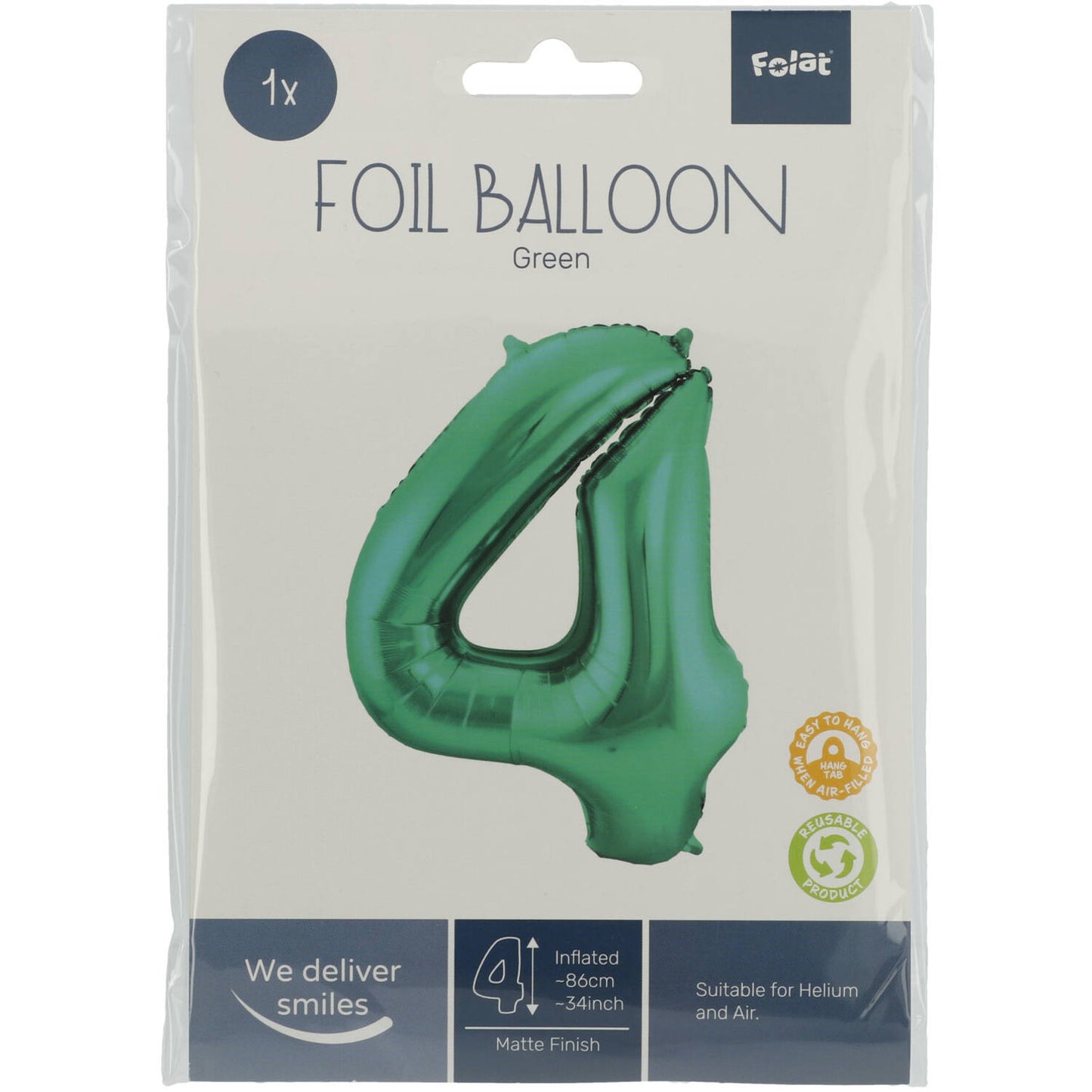 Green Metallic Mat Number 4 Foil balloon, 86cm