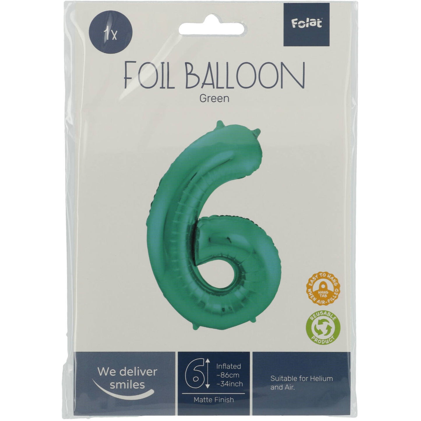 Green Metallic Mat Number 6 Foil balloon, 86cm