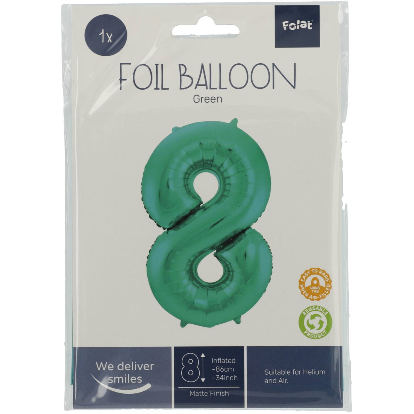 Green Metallic Mat Number 8 Foil balloon, 86cm