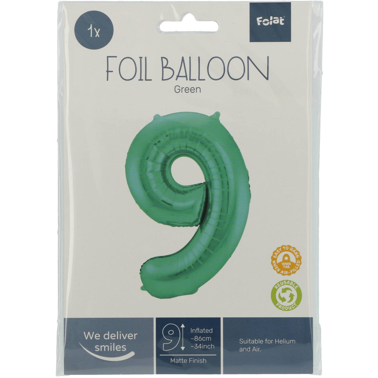 Green Metallic Mat Number 9 Foil balloon, 86cm