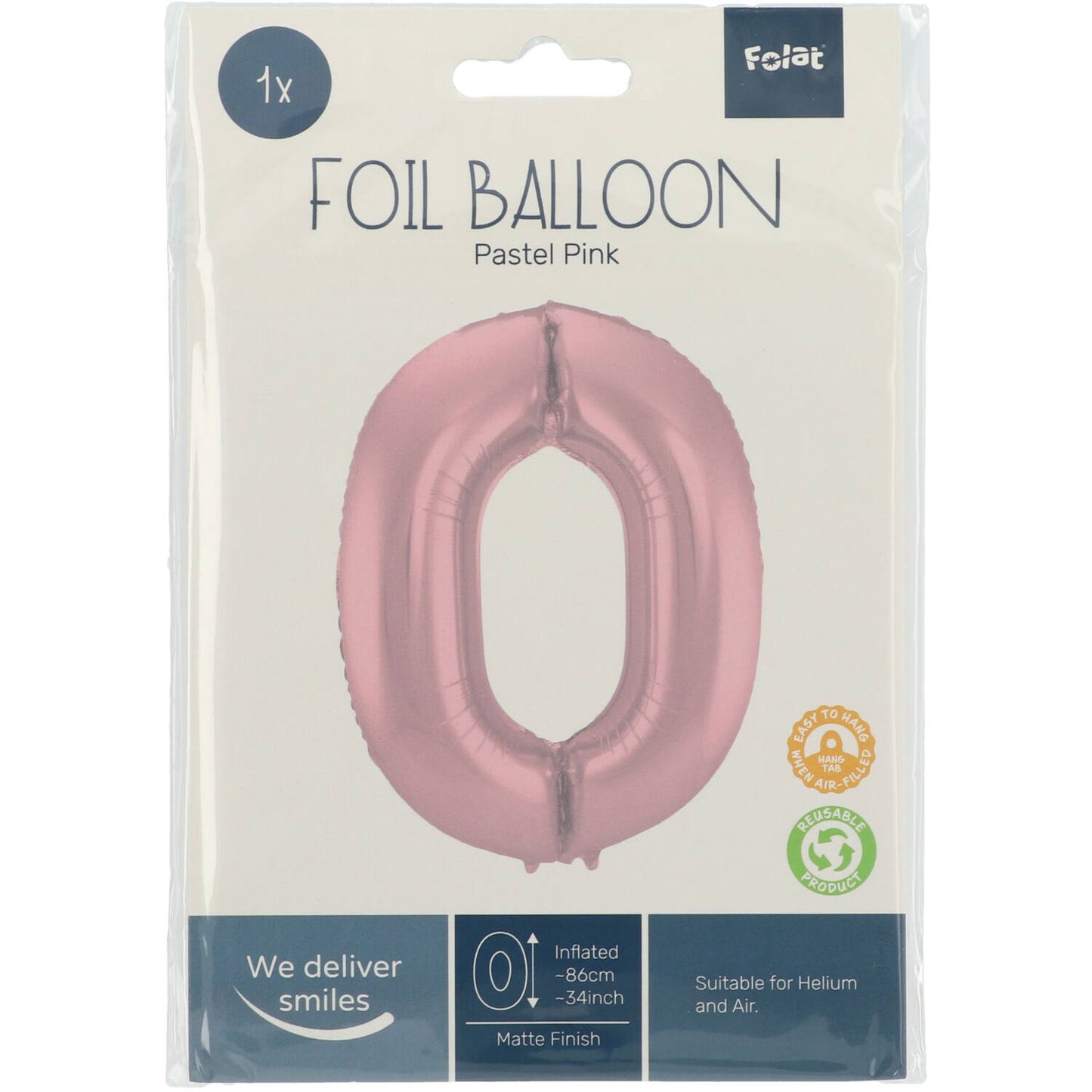 Pastel Pink Metallic Matt Number 0 Foil balloon, 86cm