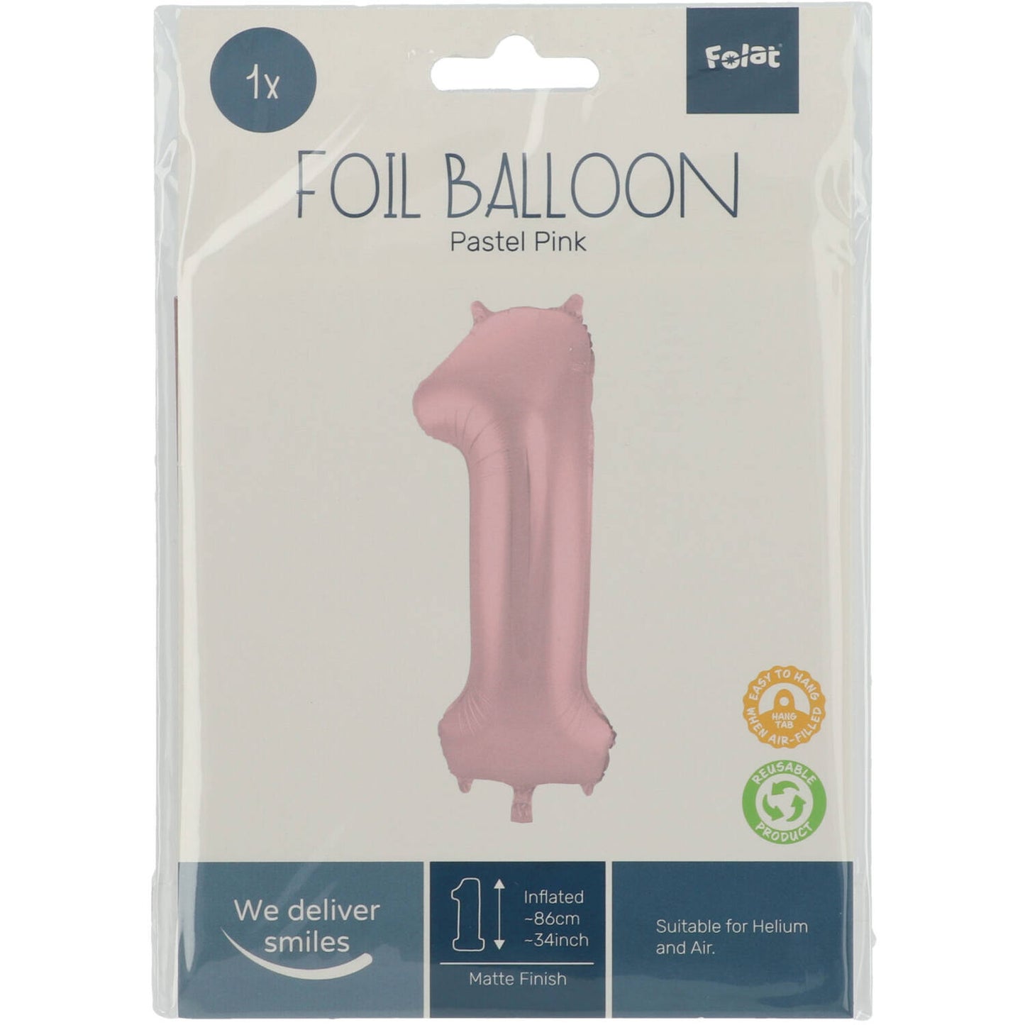 Pastel Pink Metallic Matt Number 1 Foil balloon, 86cm