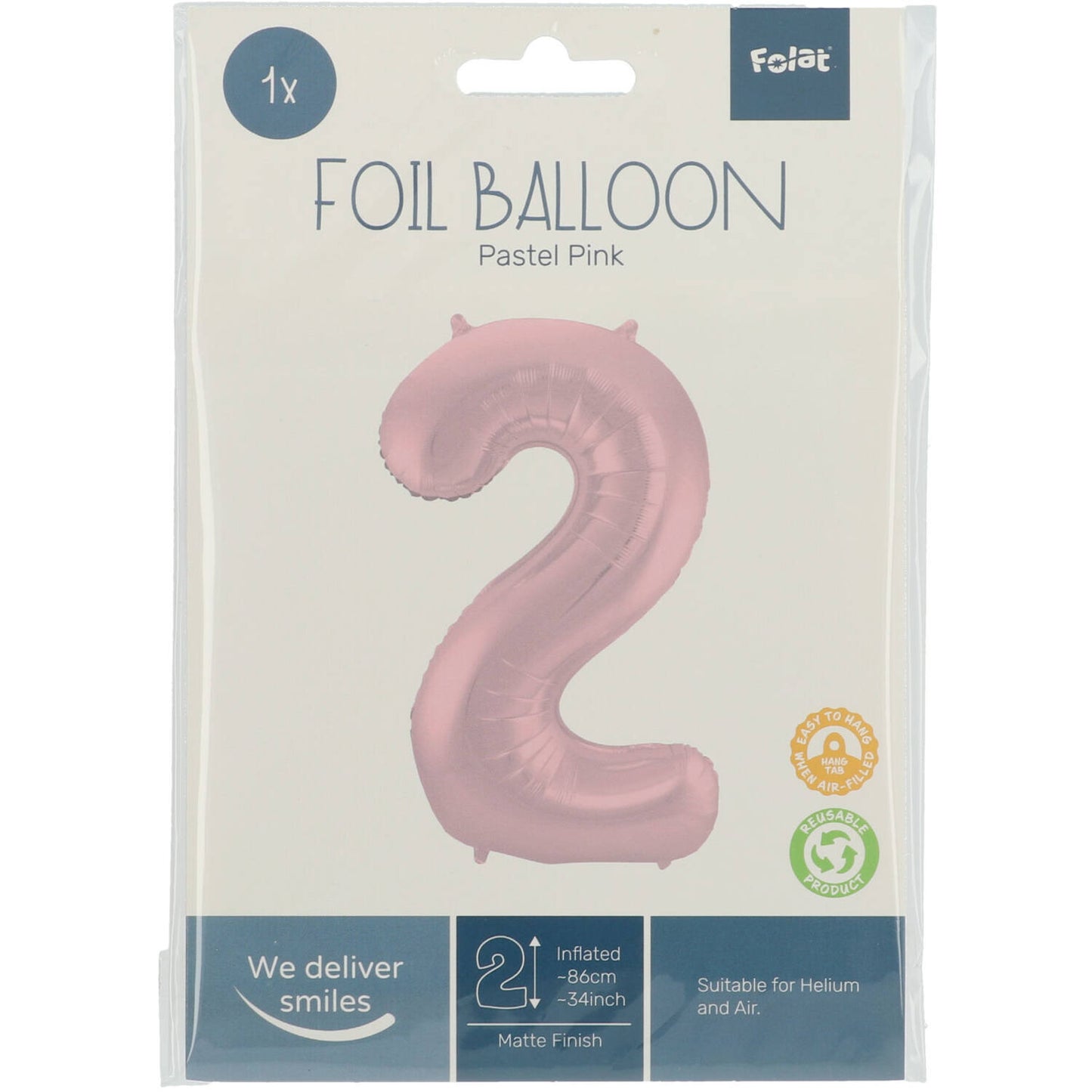Pastel Pink Metallic Matt Number 2 Foil balloon, 86cm