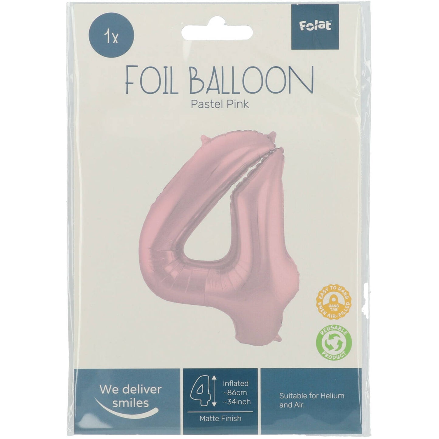Pastel Pink Metallic Matt Number 4 Foil balloon, 86cm