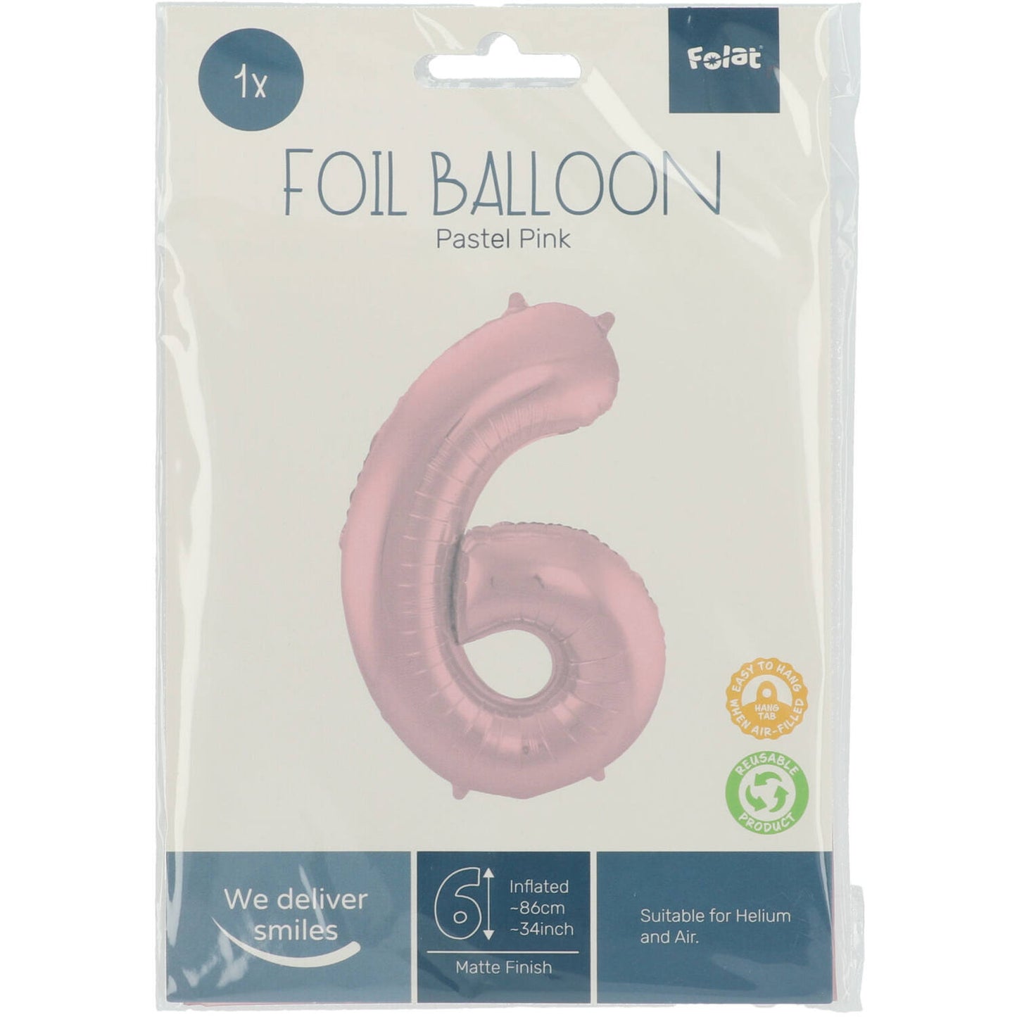Pastel Pink Metallic Matt Number 6 Foil balloon, 86cm