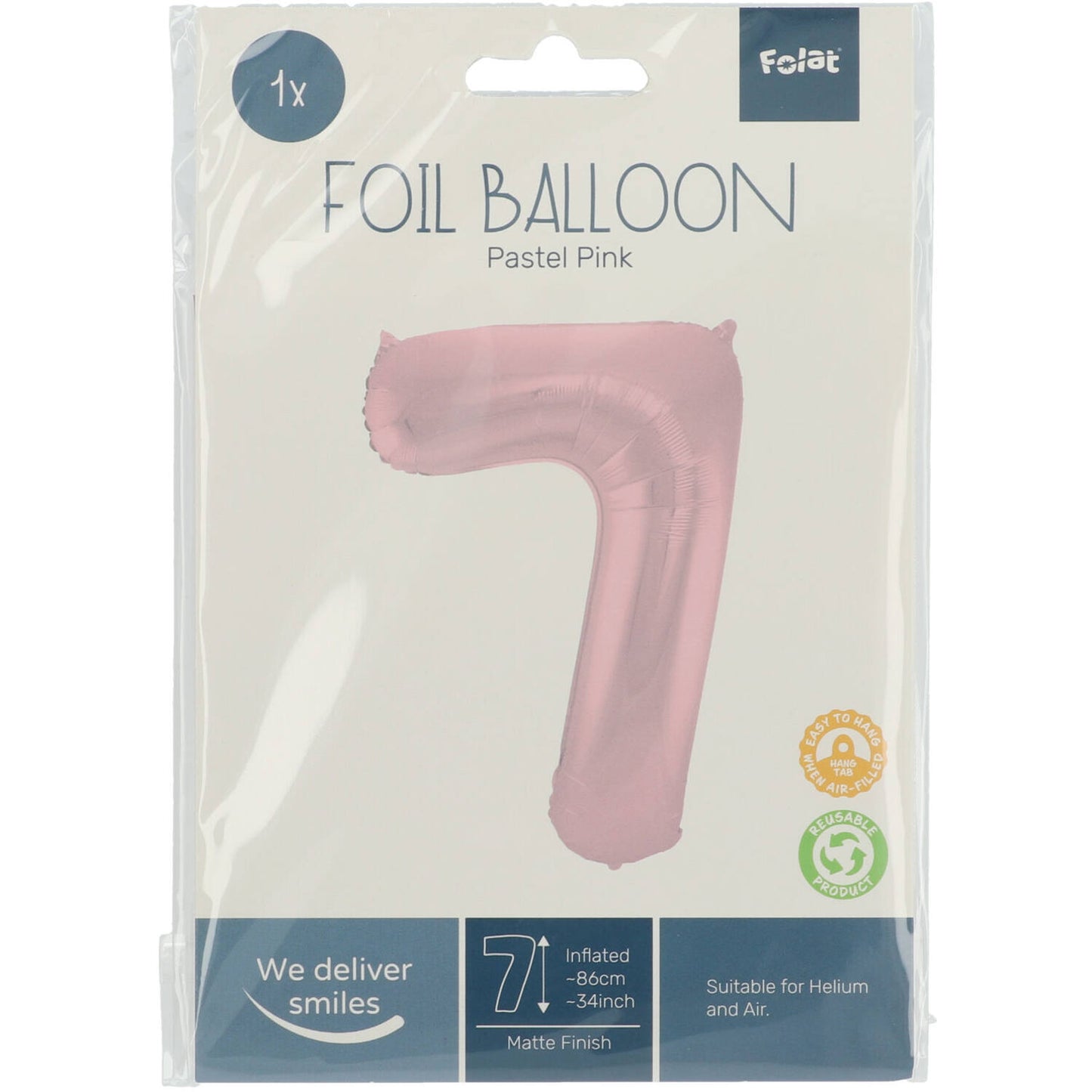 Pastel Pink Metallic Matt Number 7 Foil balloon, 86cm