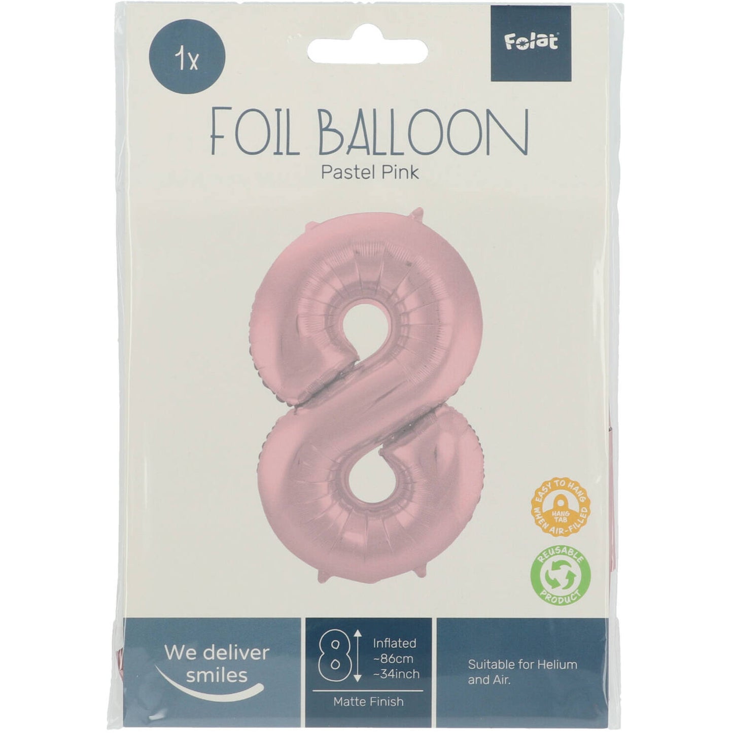 Pastel Pink Metallic Matt Number 8 Foil balloon, 86cm