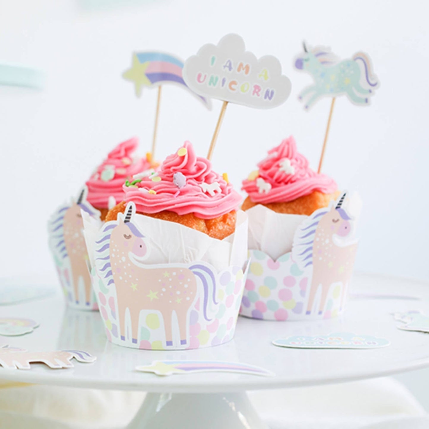 Unicorns & Rainbows Cupcake Topper Decoration Set  (6 sets) - Anilas UK