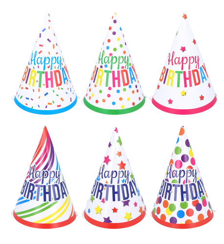Happy Birthday Party Cone Hat (Pack of 6) - Anilas UK