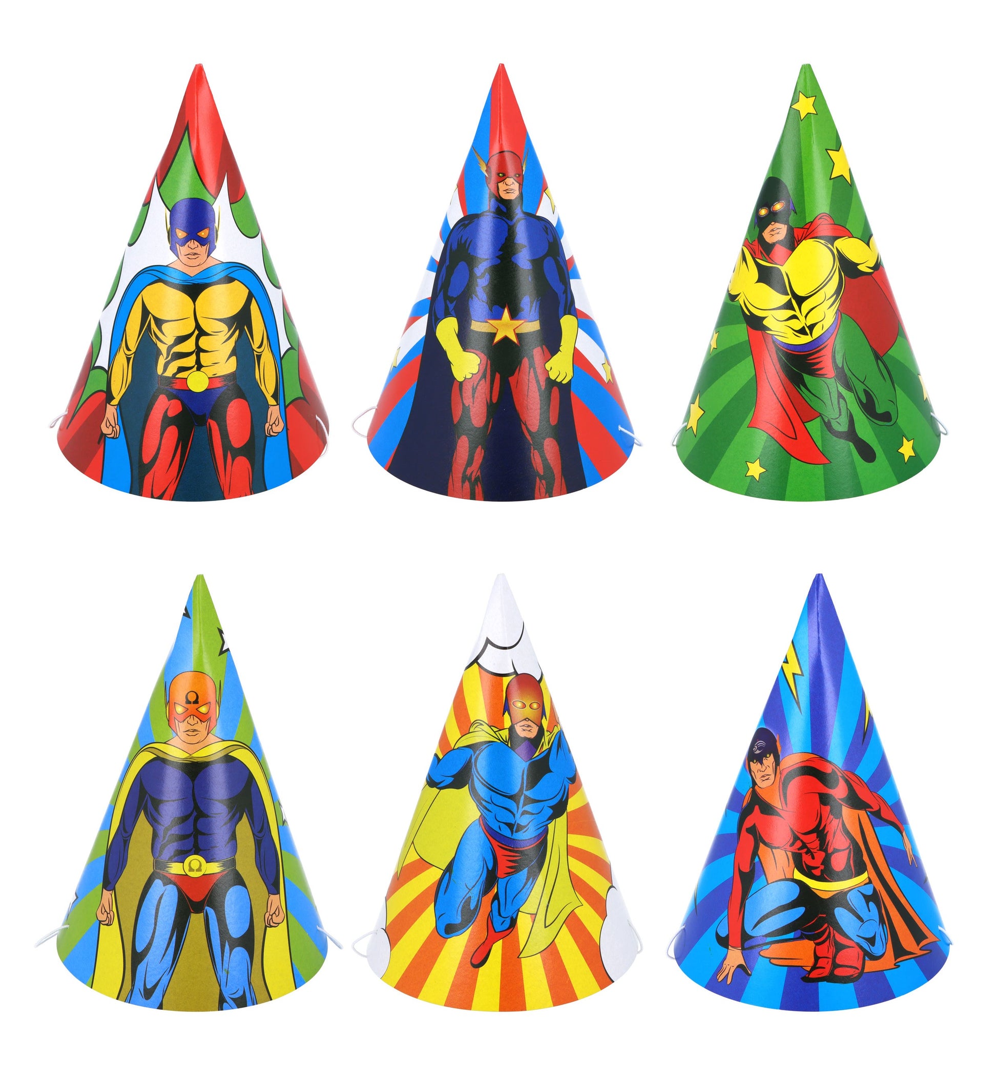 Superhero Party Cone Hat (Pack of 6) - Anilas UK