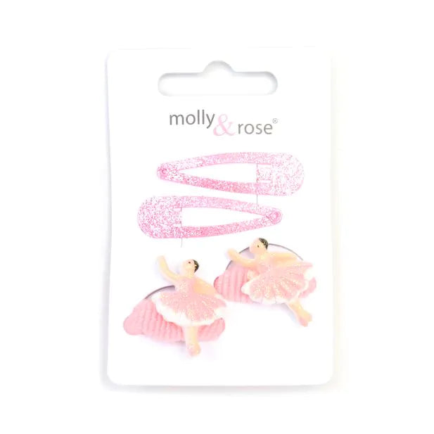 Ballerina Pink Glitter Snap Hair Clips & Ponytail Holders Set