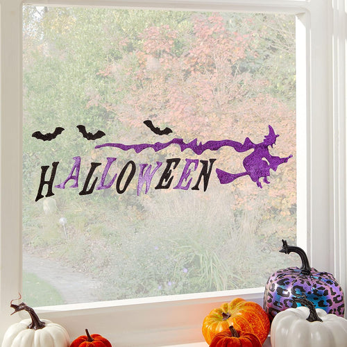 Halloween Purple Glitter Witch Window Gel Clings - Anilas UK