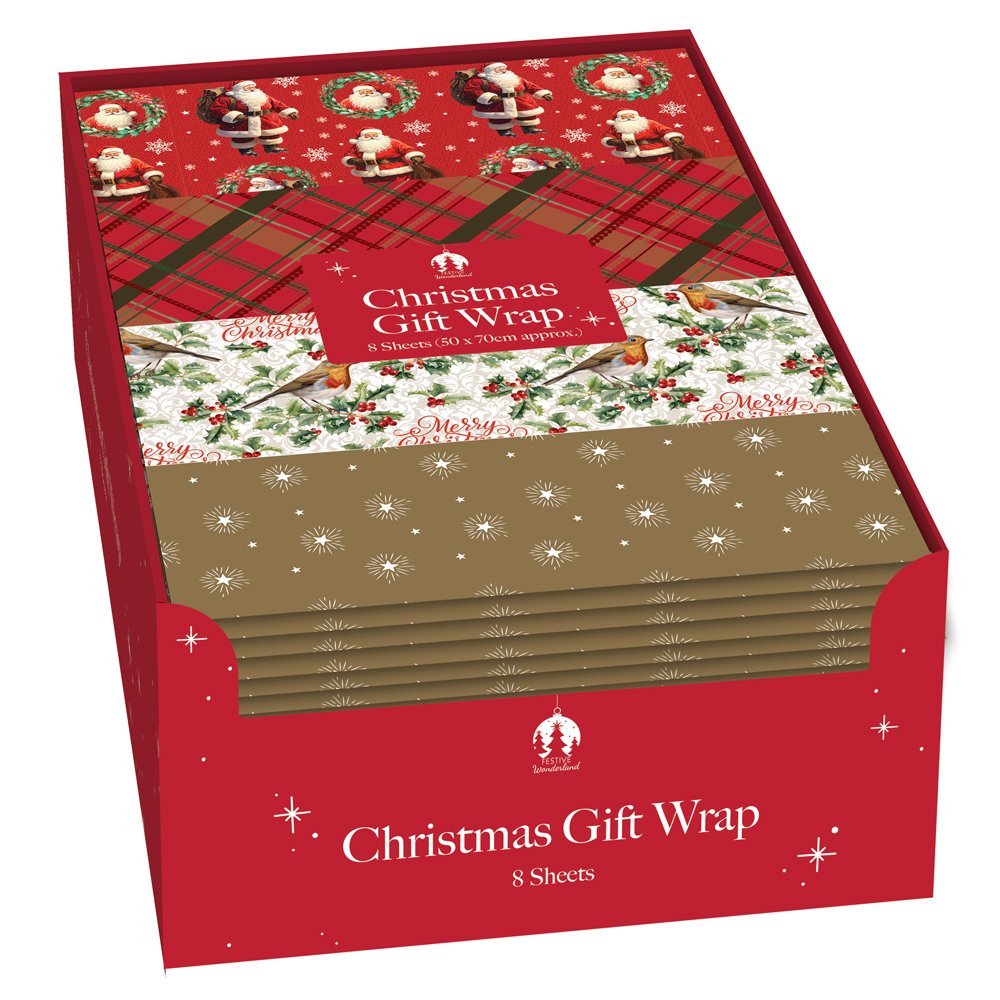 Traditional Christmas Gift Wrap Pack (8 Sheets)
