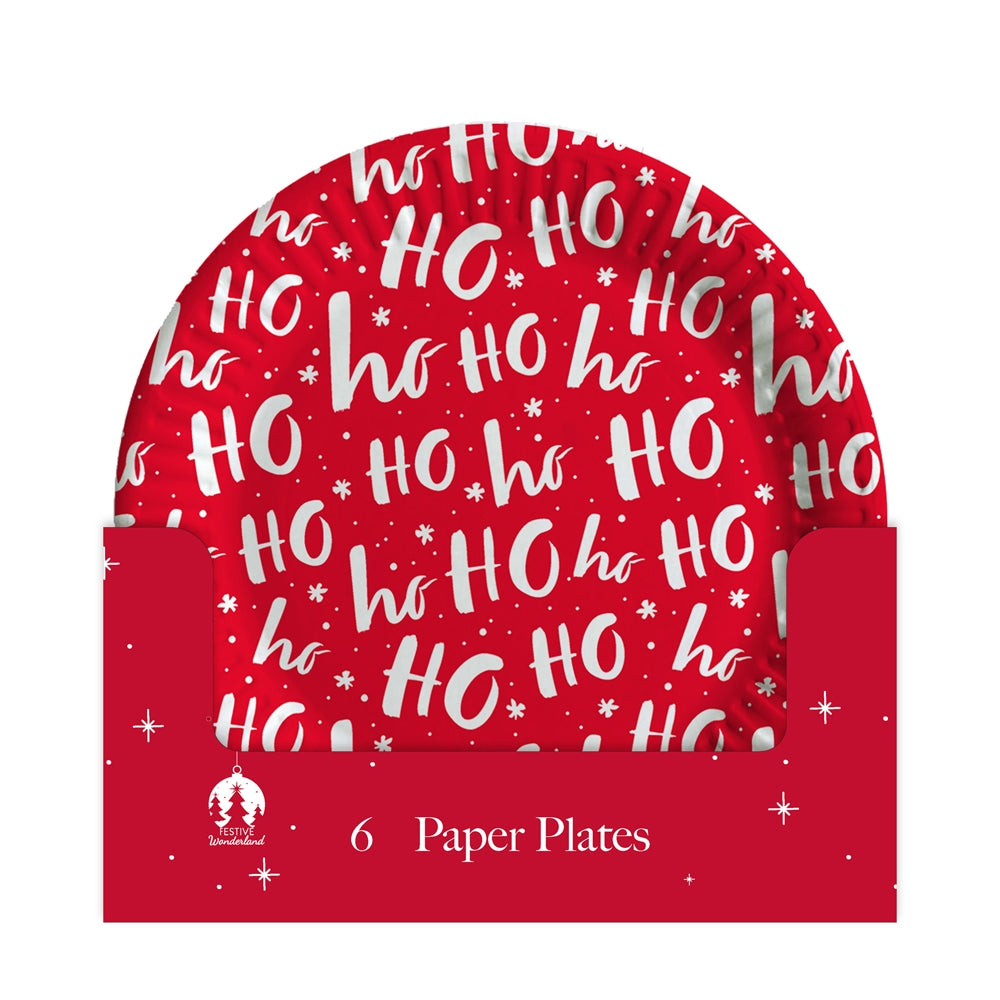 Christmas Contemporary Ho Ho Paper Plates - 23cm (Pack of 6)