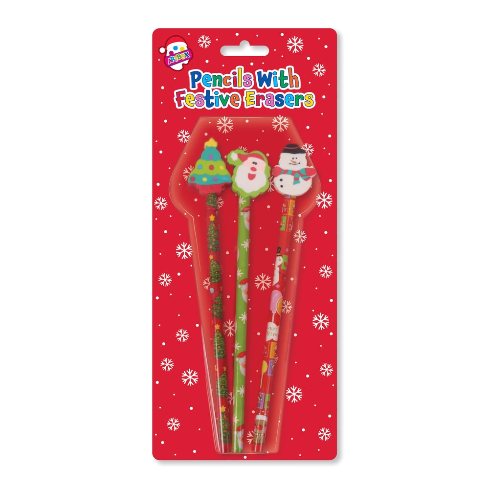 Christmas Eraser Topper Pencils 3 in Blister Card