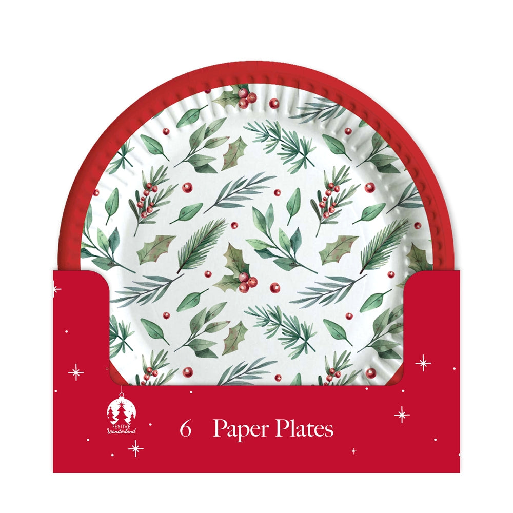 Christmas Traditional Paper Plates - 23cm (Pack of 6)