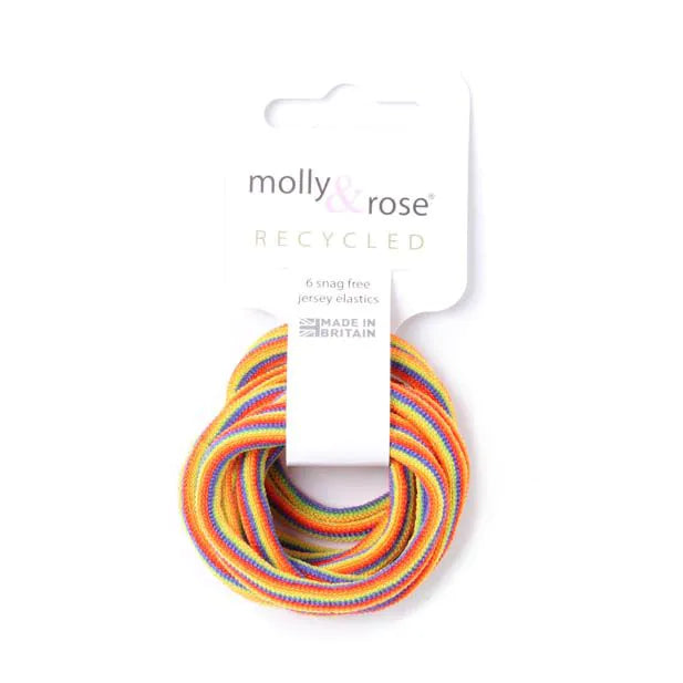 Recycled Jersey Elastic Hair Ponytail Holders - Rainbow - Set of 6 - 8mm thick