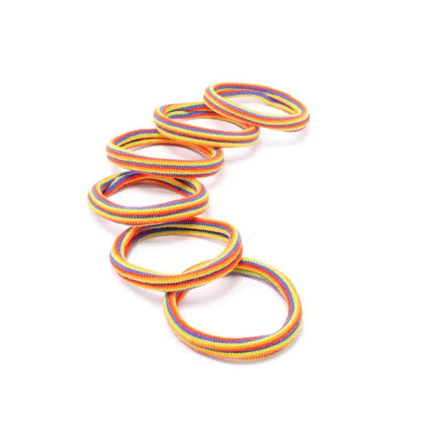 Recycled Jersey Elastic Hair Ponytail Holders - Rainbow - Set of 6 - 8mm thick