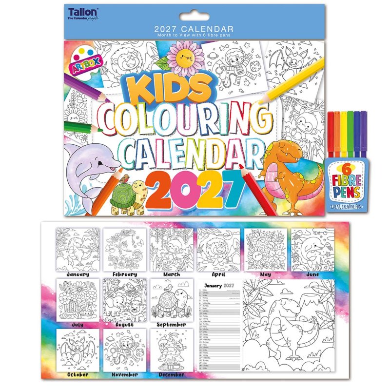 Kids Colouring Calendar with 6 fibre pens