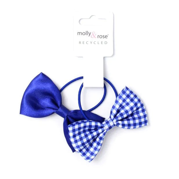 Pack of 2 Girls Royal Blue School Hair Bow Elastics - Anilas UK