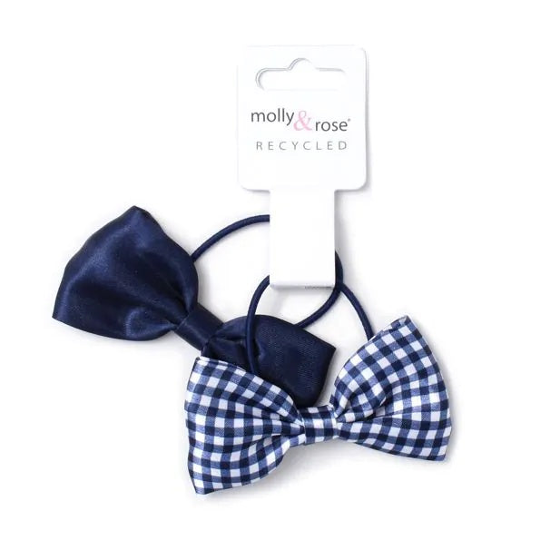 Pack of 2 Girls Navy School Hair Bow Elastics - Anilas UK