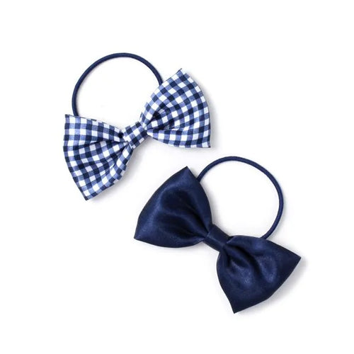 Pack of 2 Girls Navy School Hair Bow Elastics - Anilas UK