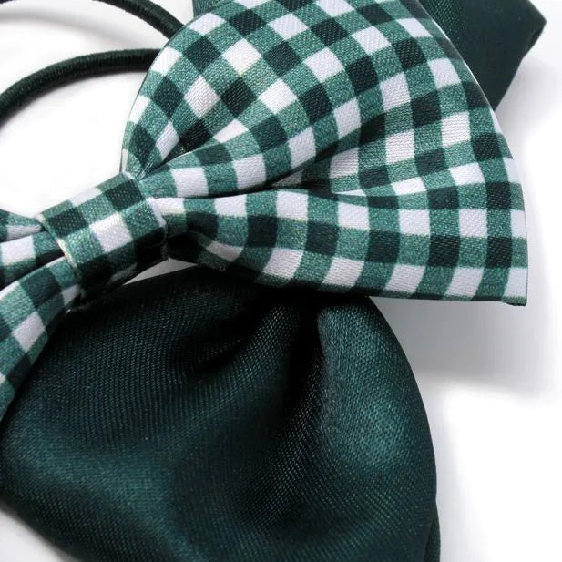 Pack of 2 Girls Bottle Green School Hair Bow Elastics - Anilas UK