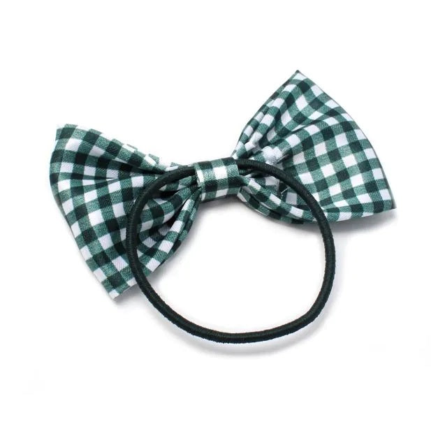 Pack of 2 Girls Bottle Green School Hair Bow Elastics - Anilas UK