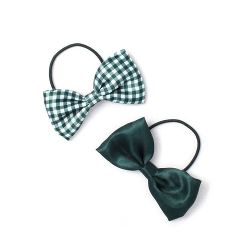 Pack of 2 Girls Bottle Green School Hair Bow Elastics - Anilas UK