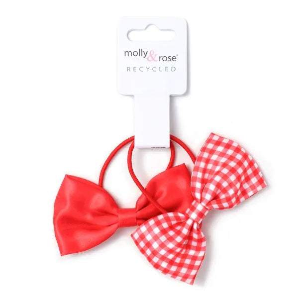 Pack of 2 Girls Red School Hair Bow Elastics - Anilas UK