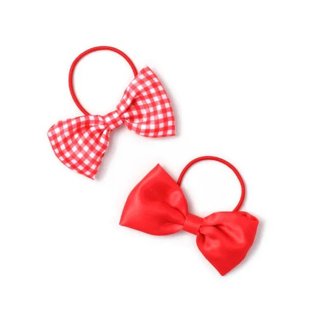 Pack of 2 Girls Red School Hair Bow Elastics - Anilas UK