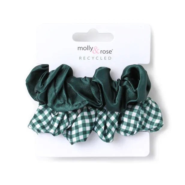 Pack of 2 Girls Bottle Green School Hair Scrunchies - Anilas UK