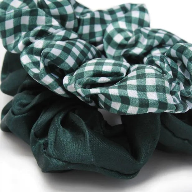 Pack of 2 Girls Bottle Green School Hair Scrunchies - Anilas UK