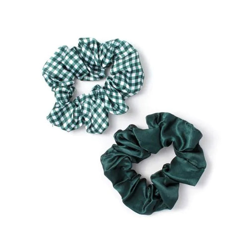 Pack of 2 Girls Bottle Green School Hair Scrunchies - Anilas UK